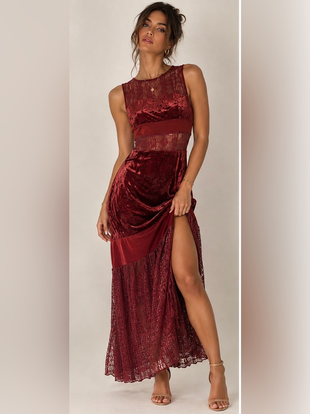 Intimately Free People Keep In Line Velvet Midi Dress Rust Orange-Brown